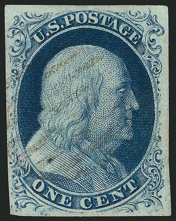 1c Blue, Ty. IIIa (8A).> Ample to large margins, deep rich color, light strike of grid cancel, fresh and Very Fine, with 1981 P.F. certificate