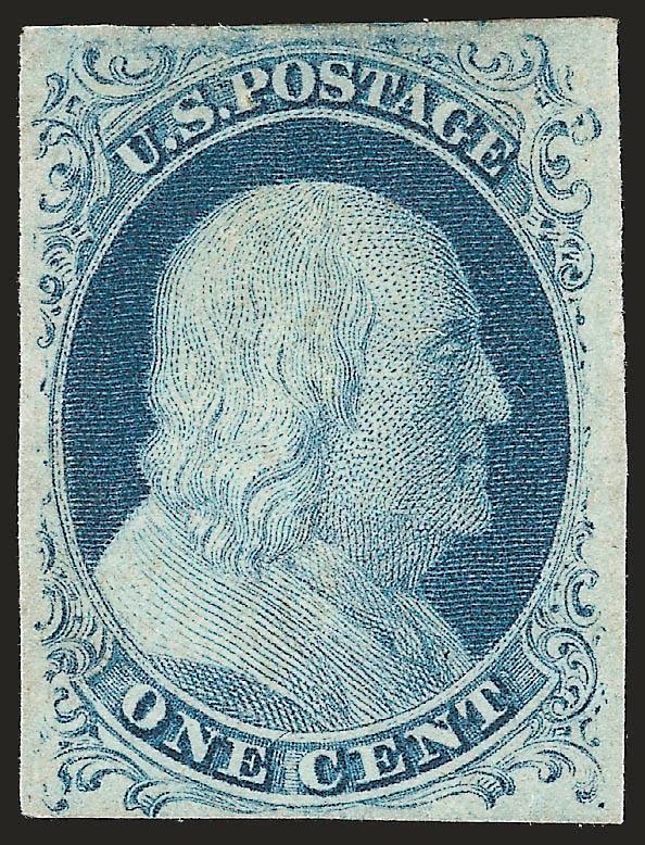 1c Blue, Ty. IV (9).> Original gum, lightly hinged, ample to large margins all around, bright color, Very Fine and choice, with 2008 P.S.E. certificate as No. 9, but in our opinion this is a No. 7 from Plate
2