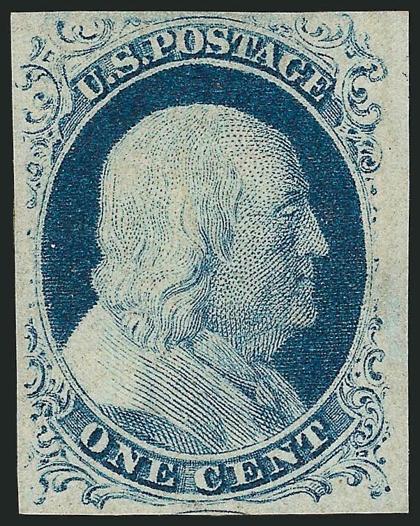 1c Blue, Ty. IV (9).> Recut once at top, part original gum, large margins to clear incl. part of adjoining stamp at bottom, rich color, Very Fine