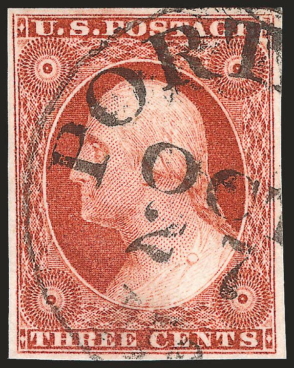 3c Orange Brown, Ty. II (10A).> Large balanced margins, deep rich color, bold circular datestamp, Extremely Fine, with 2008 P.S.E. certificate (XF 90 SMQ $385.00)