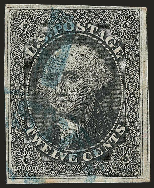 12c Black (17).> Position 24L1, huge margins to just clear at top, <blue> cancel, Very Fine