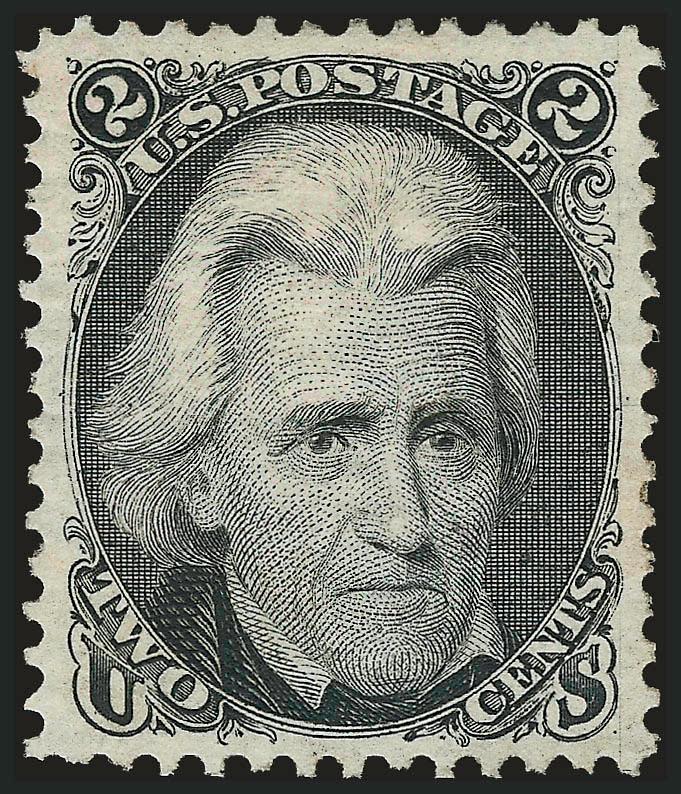 2c Black, Re-Issue (103).> Small part original gum, almost perfectly centered with wide and balanced margins, intense shade and impression, tiny thins at left, Extremely Fine appearance, only 979 sold, with
2007 P.S.E. certificate, Scott Retail $4,50