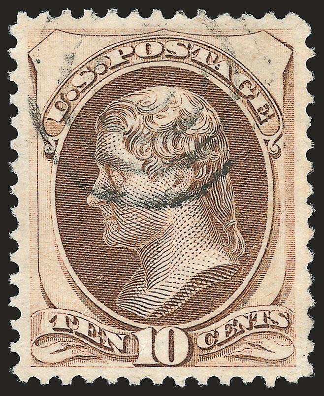 10c Brown (161).> Almost precisely centered, strong color and neat target cancel, Extremely Fine Gem, with 2008 P.S.E. certificate (XF-Superb 95 SMQ $340.00)