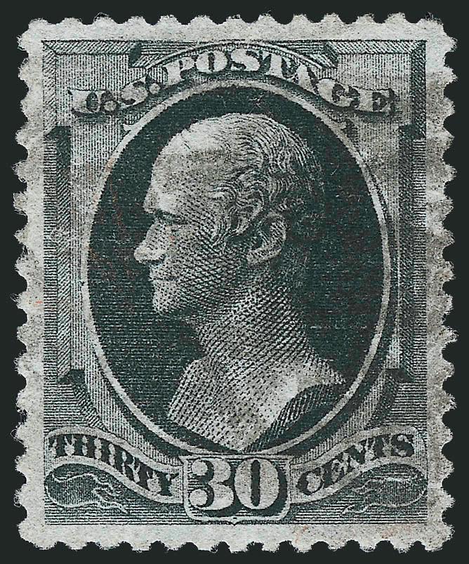 30c Gray Black (165).> Beautiful centering with wide and balanced margins, intense shade on bright paper, unobtrusive cancel, fresh and Extremely Fine, with 2008 P.S.E. certificate (XF-Superb 95 SMQ $1,050.00),
only three have graded higher to date