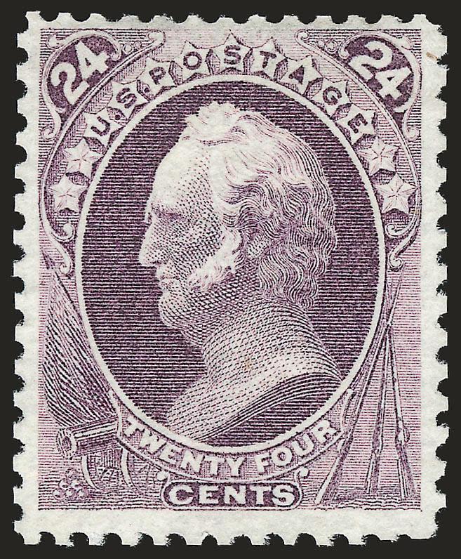 24c Dull Purple, Special Printing (175).> Without gum as issued, beautiful color and sharp impression<><>^A FINE AND VERY ATTRACTIVE EXAMPLE OF THE 1875 24-CENT CONTINENTAL BANK NOTE COMPANY SPECIAL
PRINTING.^<><>Approximately 80-90 examples are