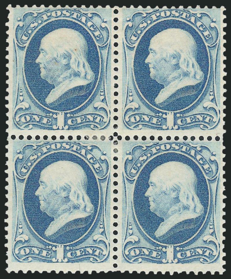 1c Dark Ultramarine (182).> Block of four, original gum, small hinged mark at center, Fine