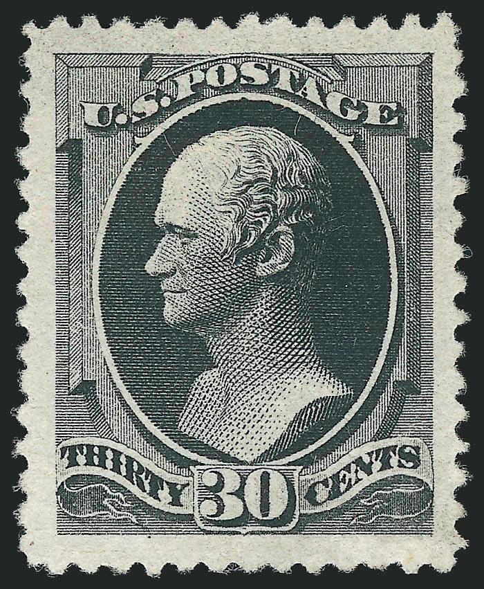 30c Full Black (190).> Original gum, lightly hinged, bright shade, gorgeous centering with Jumbo margins<><>^EXTREMELY FINE GEM. A MASSIVELY-MARGINED ORIGINAL-GUM EXAMPLE OF THE 30-CENT 1879 AMERICAN BANK NOTE
COMPANY ISSUE.^<><>With 1987, 1990 a