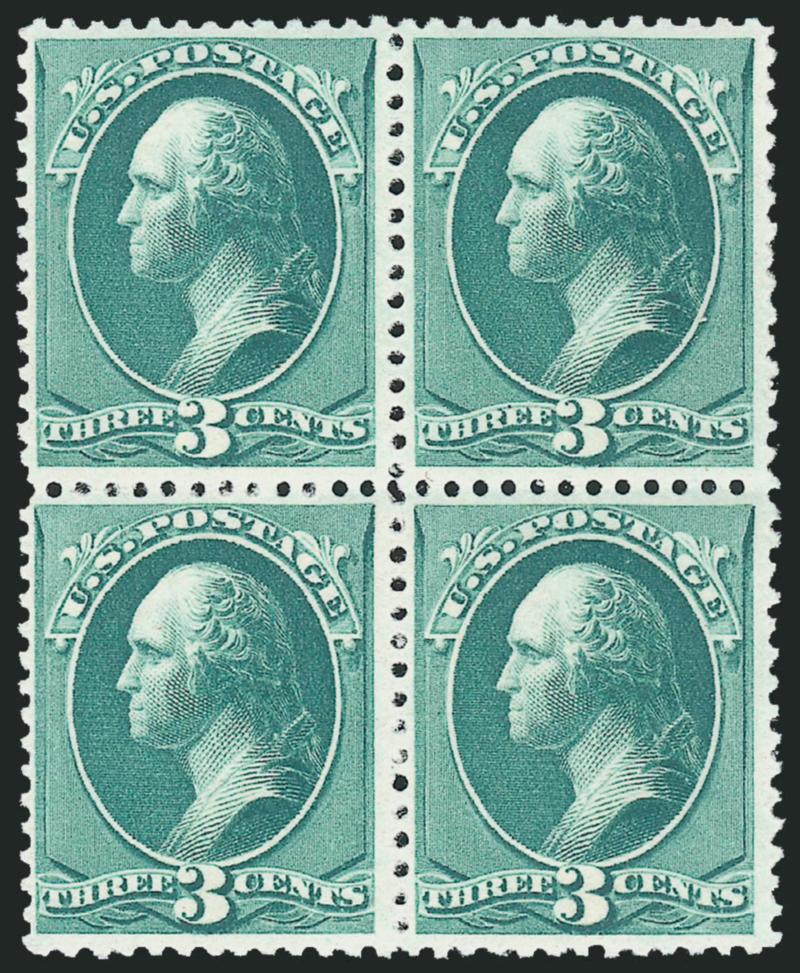 3c Blue Green (207).> Mint N.H. block of four, fresh and Fine-Very Fine