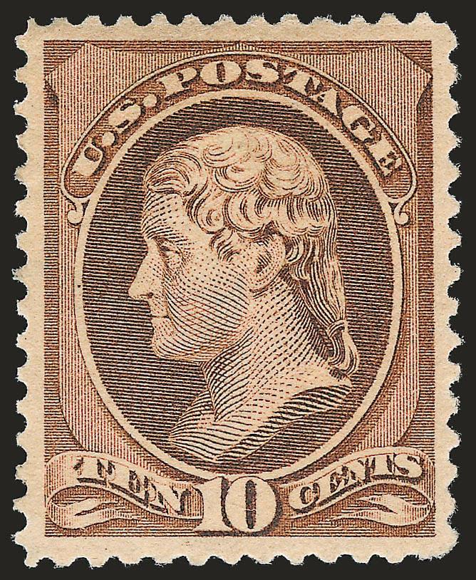 10c Brown (209).> Original gum, lightly hinged, uncharacteristically wide margins and nearly precise centering, fresh, lovely color, Extremely Fine, with 2008 P.S.E. certificate (XF 90 SMQ $420.00)