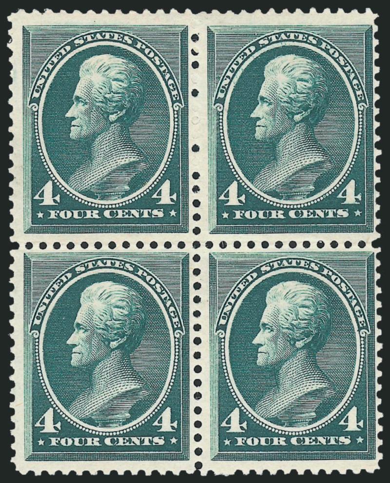 4c Blue Green (211).> Mint N.H. block of four, deep rich color and proof-like impression, fresh and Fine, Scott Retail as Mint N.H. singles