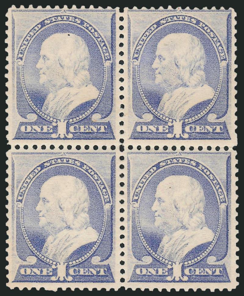 1c Ultramarine (212).> Block of four, original gum, lightly hinged, Fine-Very Fine