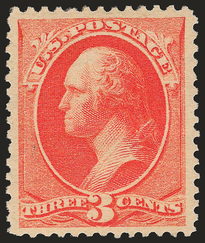 3c Vermilion (214).> Original gum, barely hinged, gorgeous wide margins and exceptionally well-centered, lovely color, Extremely Fine Gem, with 2008 (XF-Superb 95 SMQ $275.00)