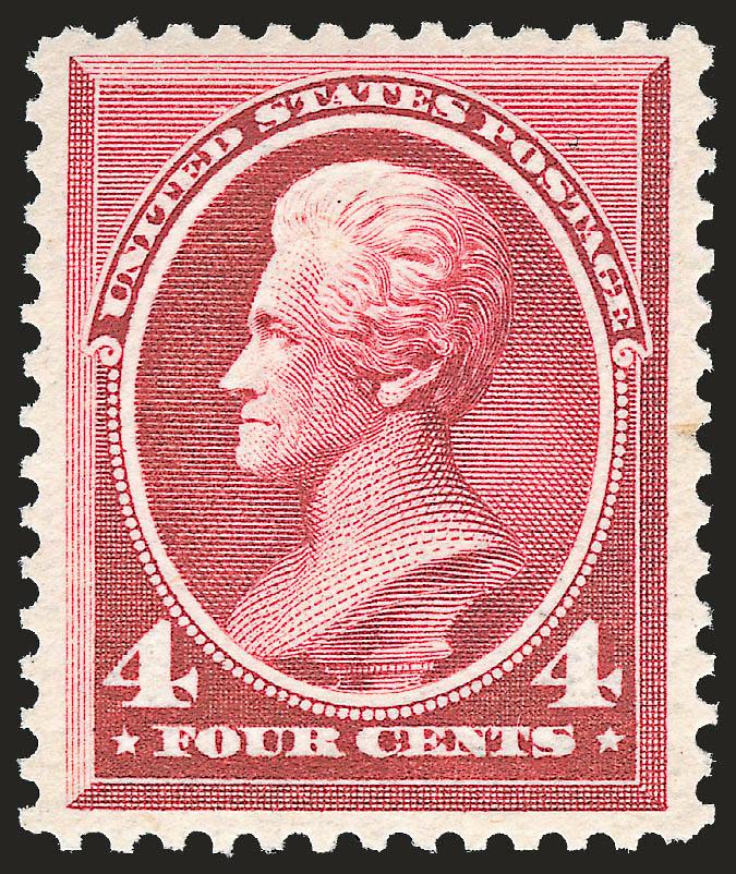 4c Carmine (215).> Mint N.H., wide margins, exceptional centering, lovely color, Very Fine and choice, with 2008 P.S.E. certificate (VF-XF 85 SMQ $1,400.00)