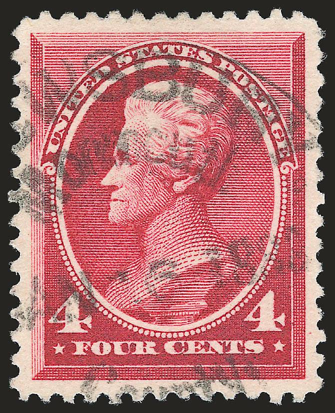 4c Carmine (215).> Wide perfectly balanced margins, rich color, <scarce towncounty circular datestamp,> Extremely Fine Gem, there are very few highly-graded used examples of this stamp (one 95 and one 95J) as
most have heavy registry cancels, with 2