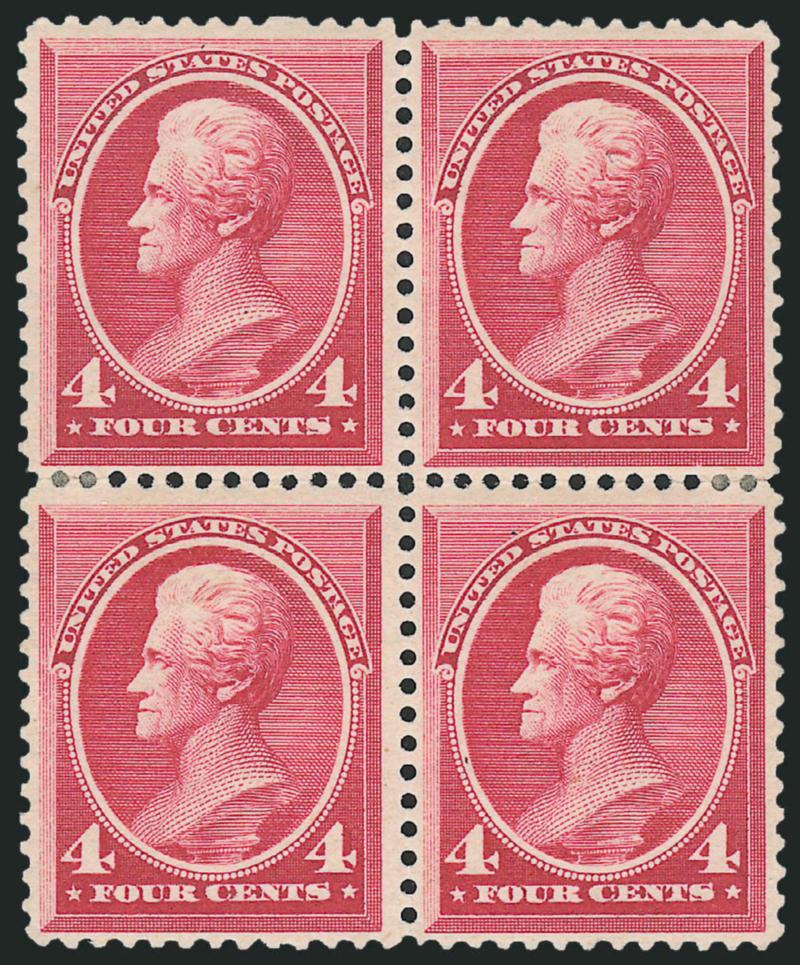 4c Carmine (215).> Block of four, original gum, rich color, Fine-Very Fine