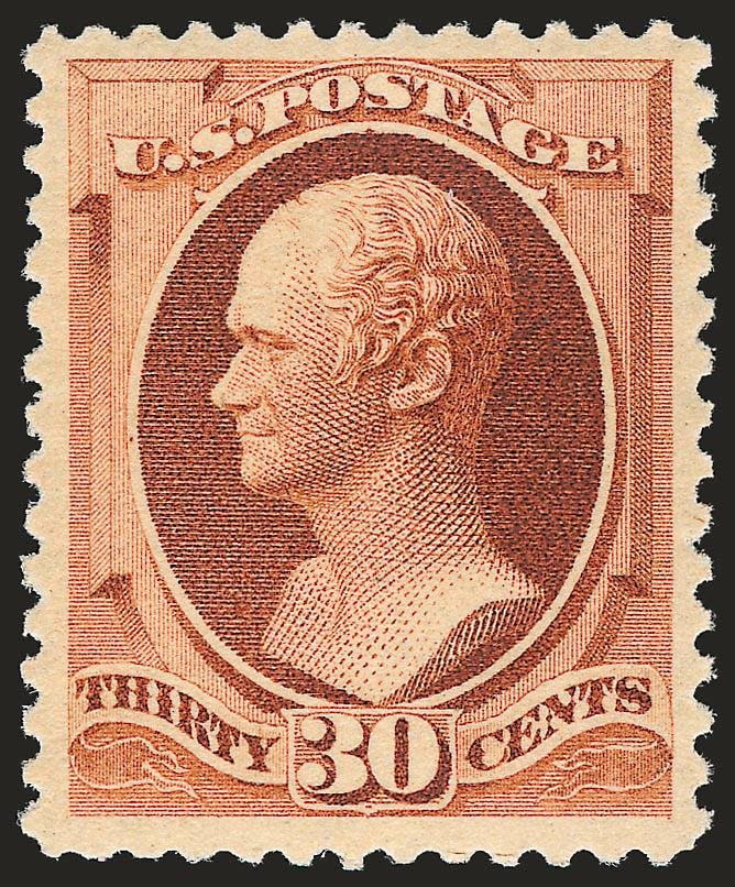 30c Orange Brown (217).> Original gum, barely hinged, deep rich color, choice centering with unusually wide margins, Extremely Fine, one of the most difficult stamps of this series to obtain with such wide
margins, with 2000 P.F. certificate