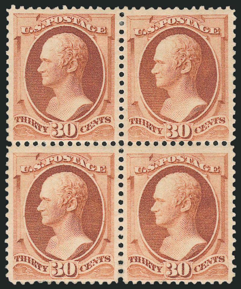 30c Orange Brown (217).> Block of four, original gum, Fine