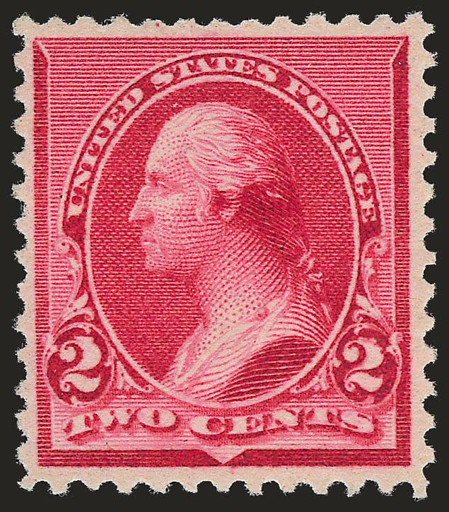 2c Carmine, Cap on Both 2s (220c).> Mint N.H., attractively centered, vivid color, Very Fine, with 2007 P.S.E. certificate (VF 80 SMQ $2,100.00)