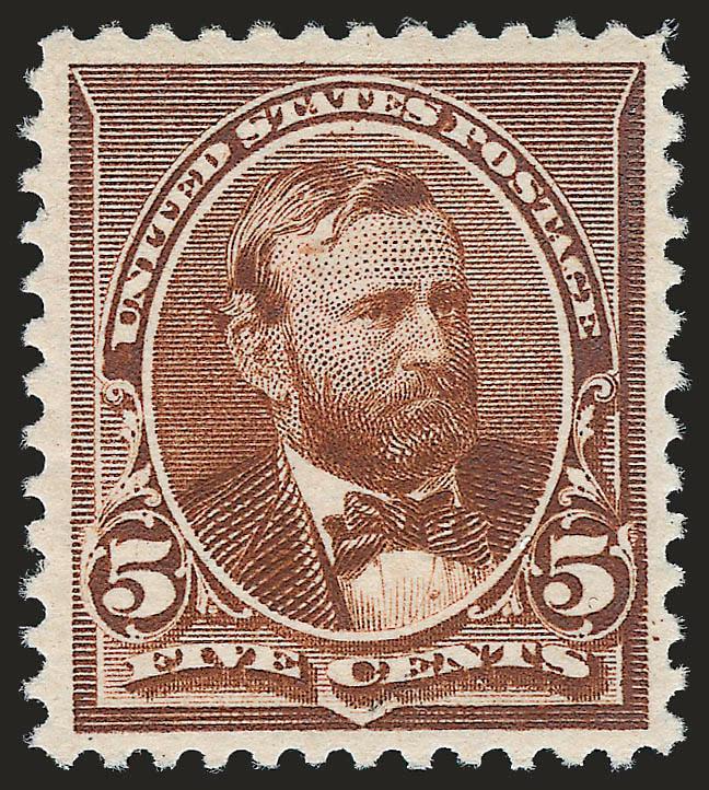 5c Chocolate (223).> Mint N.H., remarkably well-centered, choice color and impression, Extremely Fine, with 2007 P.S.E. certificate (XF 90 SMQ $1,000.00)