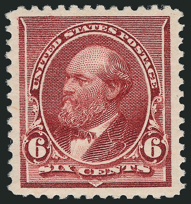 6c Brown Red (224).> Mint N.H., intense color on bright paper, detailed impression, huge margins deserving of Jumbo status<><>^EXTREMELY FINE GEM. A SUPERB MINT NEVER-HINGED EXAMPLE OF THE 6-CENT 1890 ISSUE,
WHICH HAS BEEN AWARDED THE GRADE OF XF-S