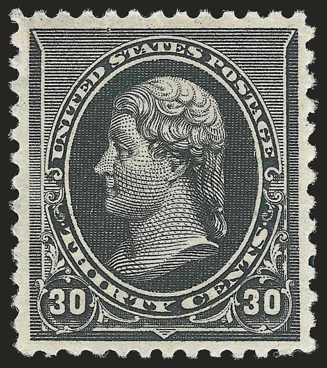 30c Black (228).> Original gum, lightly hinged, almost perfectly centered, intense color on bright paper, Extremely Fine Gem, with 2008 P.S.E. certificate (XF-Superb 95 SMQ $1,500.00)