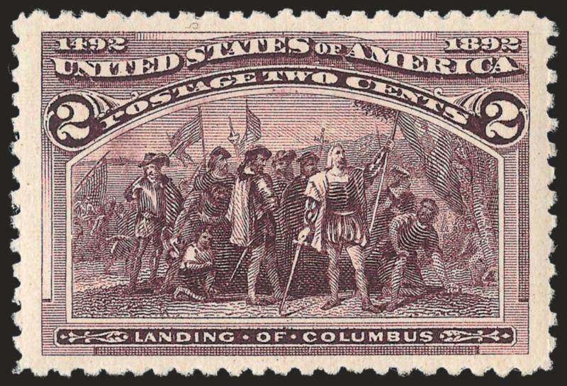 2c Columbian (231).> Mint N.H., Jumbo margins, especially wide at sides, unusually dark shade with clear impression, Extremely Fine Gem, with 2008 P.S.E. certificate (XF-Superb 95 Jumbo SMQ $660.00 as 95,
$2,900.00 as 98)