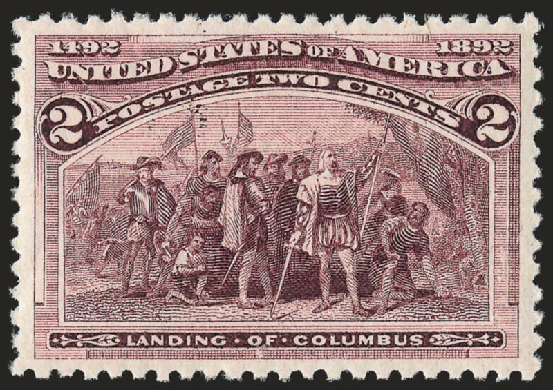2c Columbian (231).> Mint N.H., choice margins and almost precise centering, lovely color and impression, Extremely Fine Gem, with 2007 P.S.E. certificate (XF-Superb 95 SMQ $660.00)