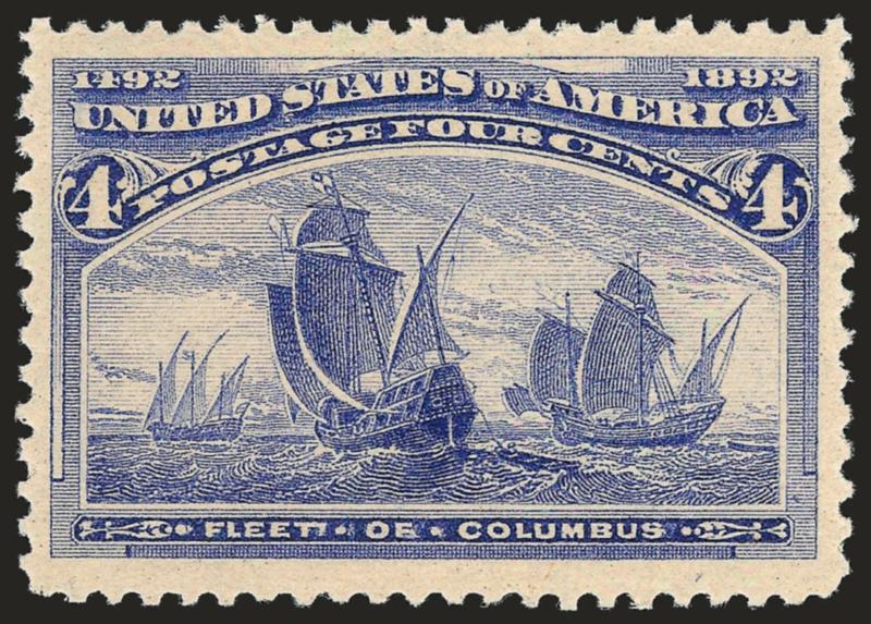 4c Columbian (233).> Mint N.H., bright color, huge margins, Extremely Fine Gem, with 2000 P.F. certificate
