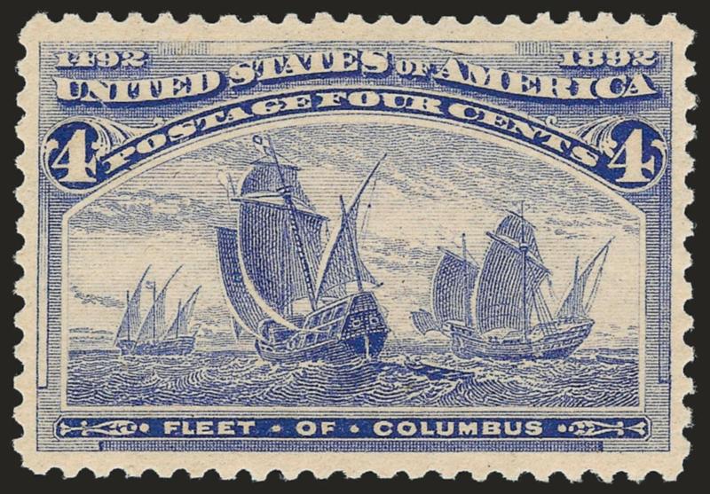 4c Columbian (233).> Mint N.H., essentially perfectly centered, dark shade and clear impression, Extremely Fine, with 2003 P.S.E. certificate (XF 90 SMQ $660.00)