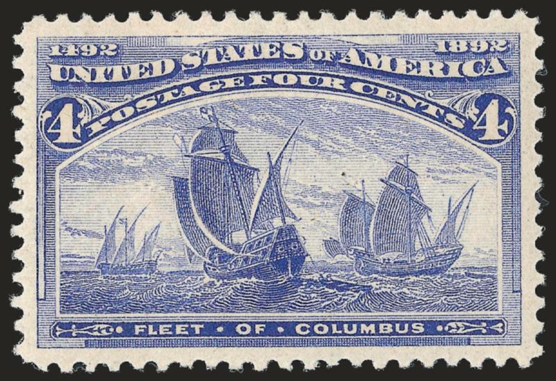 4c Columbian (233).> Original gum, lightly hinged, mathematically centered with wide margins, beautiful color and impression, Extremely Fine Gem, with 2008 P.S.E. certificate (Superb 98 SMQ $600.00)