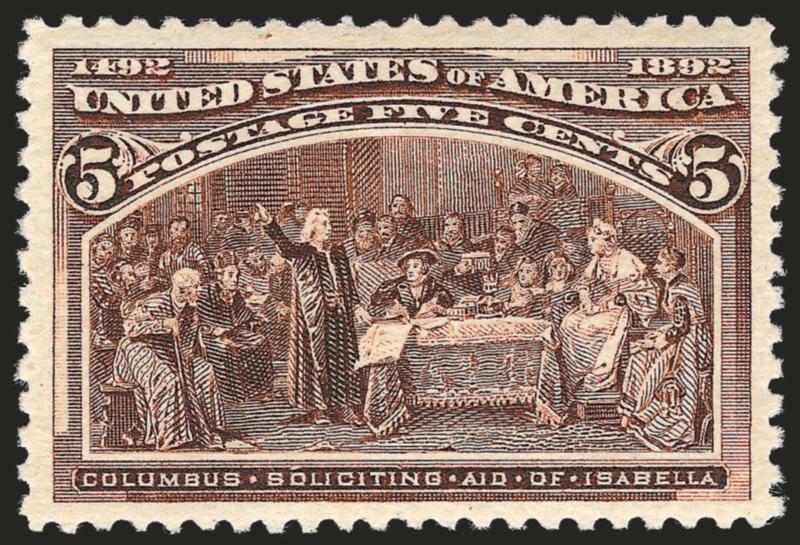 5c Columbian (234).> Mint N.H., gorgeous wide margins, magnificent color and impression, Extremely Fine Gem, with 2000 P.F. certificate