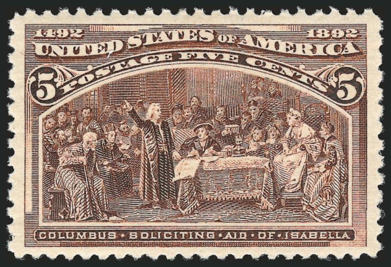 5c Columbian (234).> Original gum, barest trace of hinging, rich color and well-struck impression, wide margins, Extremely Fine, an attractive stamp, with 2008 P.S.E. certificate (XF 90 SMQ $180.00)