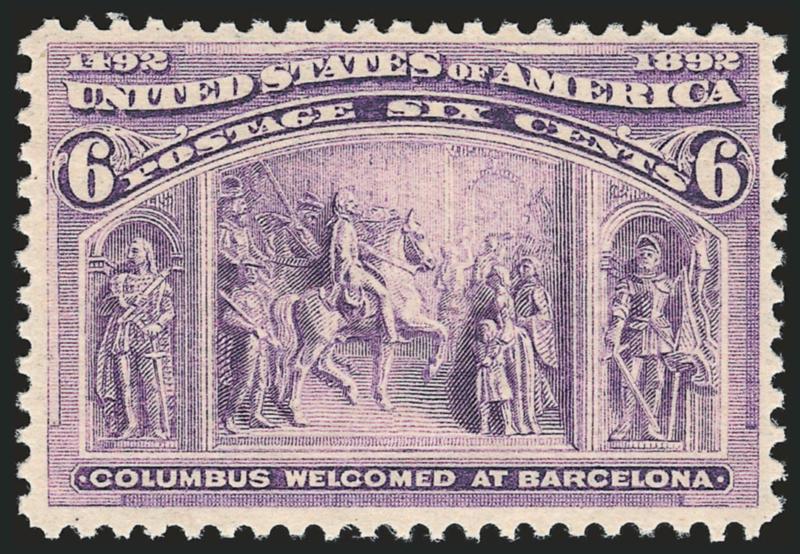6c Columbian (235).> Mint N.H., brilliant color on bright paper, well-proportioned margins, Very Fine, with 2003 P.S.E. certificate (F-VF 75 SMQ $85.00 as 70, $225.00 as 80)