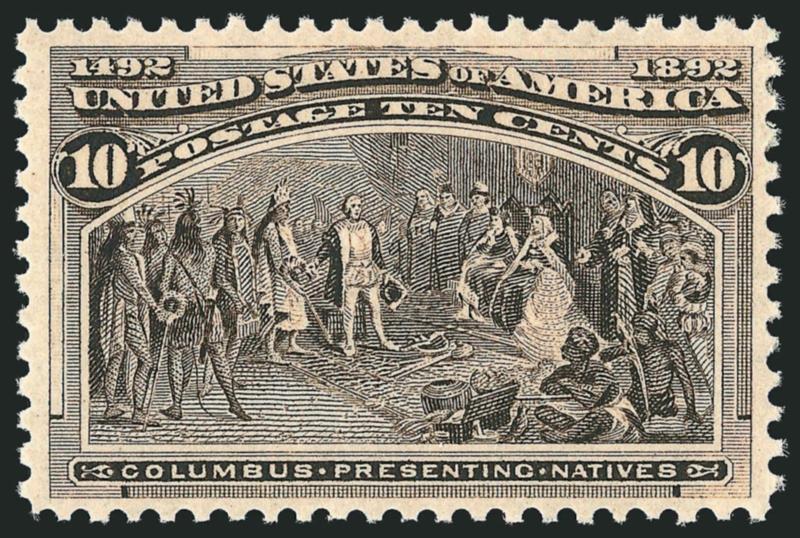 10c Columbian (237).> Mint N.H., intense shade and impression, well-balanced margins, trivial natural inclusion at left not mentioned on accompanying certificate, Very Fine and choice, with 1999 P.F.
certificate