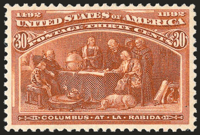 30c Columbian (239).> Mint N.H., fresh and bright, almost perfectly centered, lovely rich color, Extremely Fine, with 2002 P.F. certificate