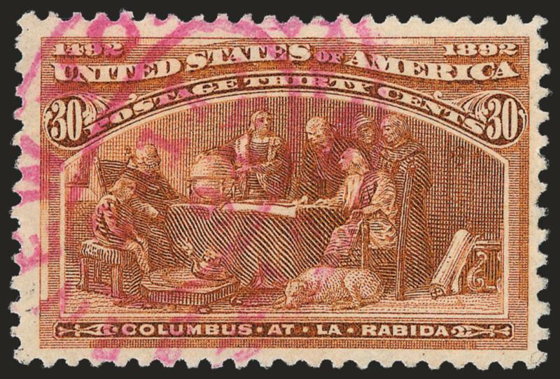 30c Columbian (239).> Attractively centered, rich color, <magenta New York Supplementary Mail Ty. G> cancel, Very Fine, scarce colored cancel, with 2008 P.S.E. certificate