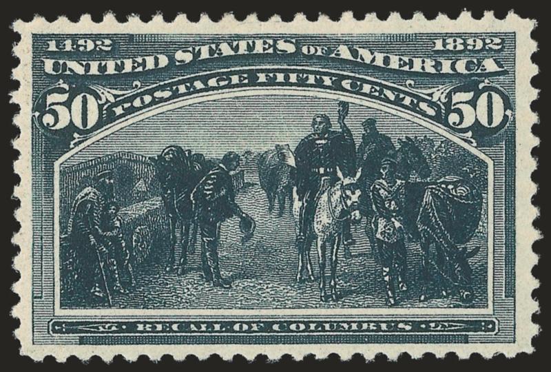 50c Columbian (240).> Original gum, handsome margins and centering with fabulous intense color, Very Fine and choice, with 2008 P.S.E. certificate (VF-XF 85 SMQ $780.00)