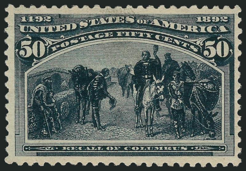 50c Columbian (240).> Original gum, barest trace of hinging, truly appears Mint N.H., attractive margins, Very Fine, with 2005 P.S.E. certificate