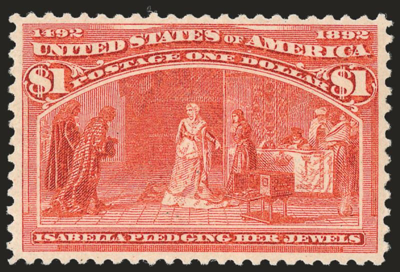$1.00 Columbian (241).> Original gum, barest trace of hinging, lovely fiery color, Very Fine and choice, with 2008 P.S.E. certificate
