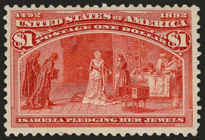 $1.00 Columbian (241).> Original gum, single light hinge mark, brilliant color, fresh and Very Fine, with 2005 P.S.E. certificate (F-VF 75 SMQ $690.00 as 70, $1,250.00 as 80)