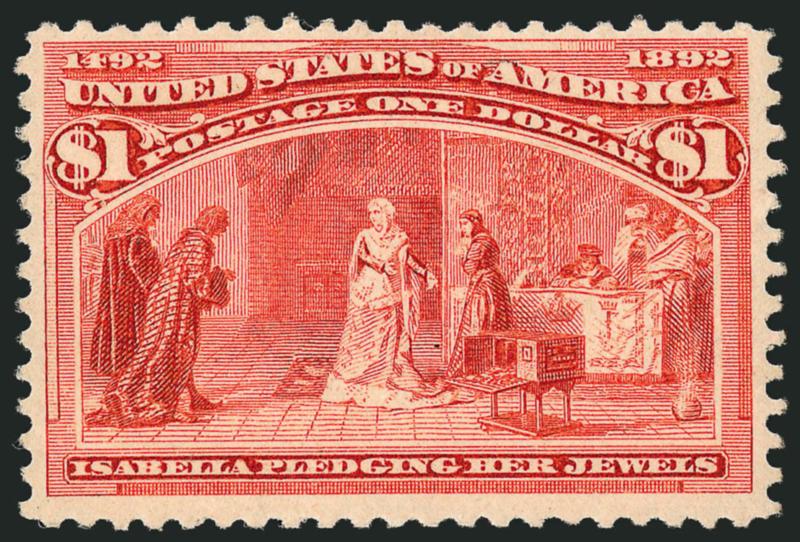 $1.00 Columbian (241).> Original gum, barely hinged (if at all), bright shade, fresh and Fine, a pretty stamp