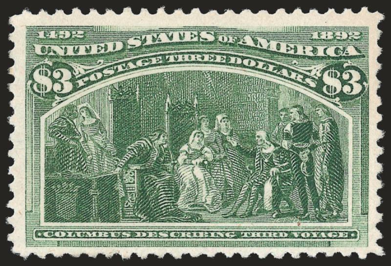 $3.00 Columbian (243).> Unused (no gum), three wide margins, nice color, Fine and attractive, 2008 P.S.E. certificate