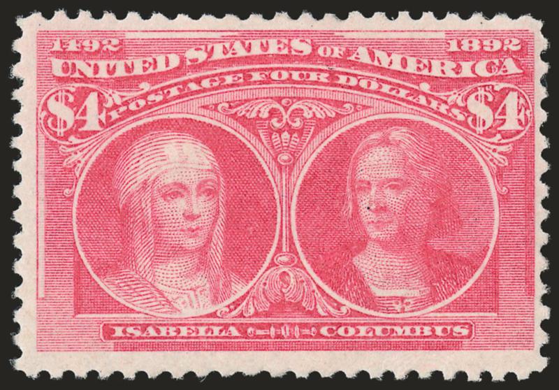 $4.00 Rose Carmine, Columbian (244a).> Original gum, lightly hinged, wide margins and very pretty pastel color, Fine, with 2000 P.F. certificate