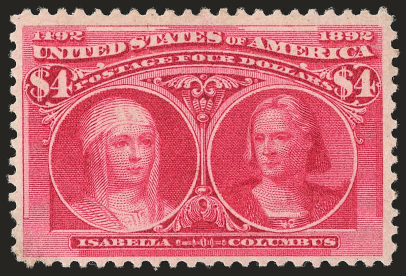 $4.00 Columbian (244).> Original gum, lightly hinged, fairly well-centered, lovely strong color, Fine and quite attractive, with 2008 P.S.E. certificate