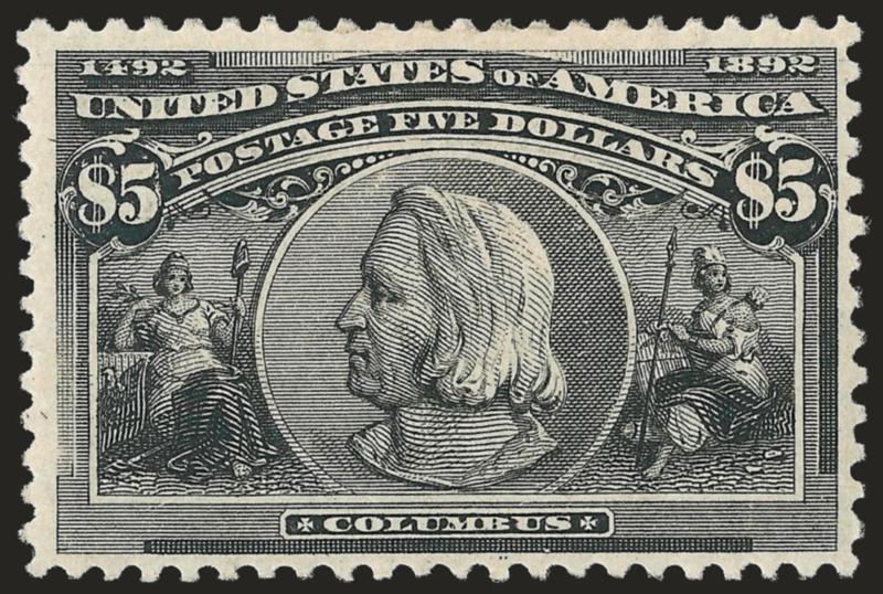 $5.00 Columbian (245).> Original gum, lightly hinged, clear impression, Fine and attractive, remarkably fresh example, with 2008 P.S.E. certificate