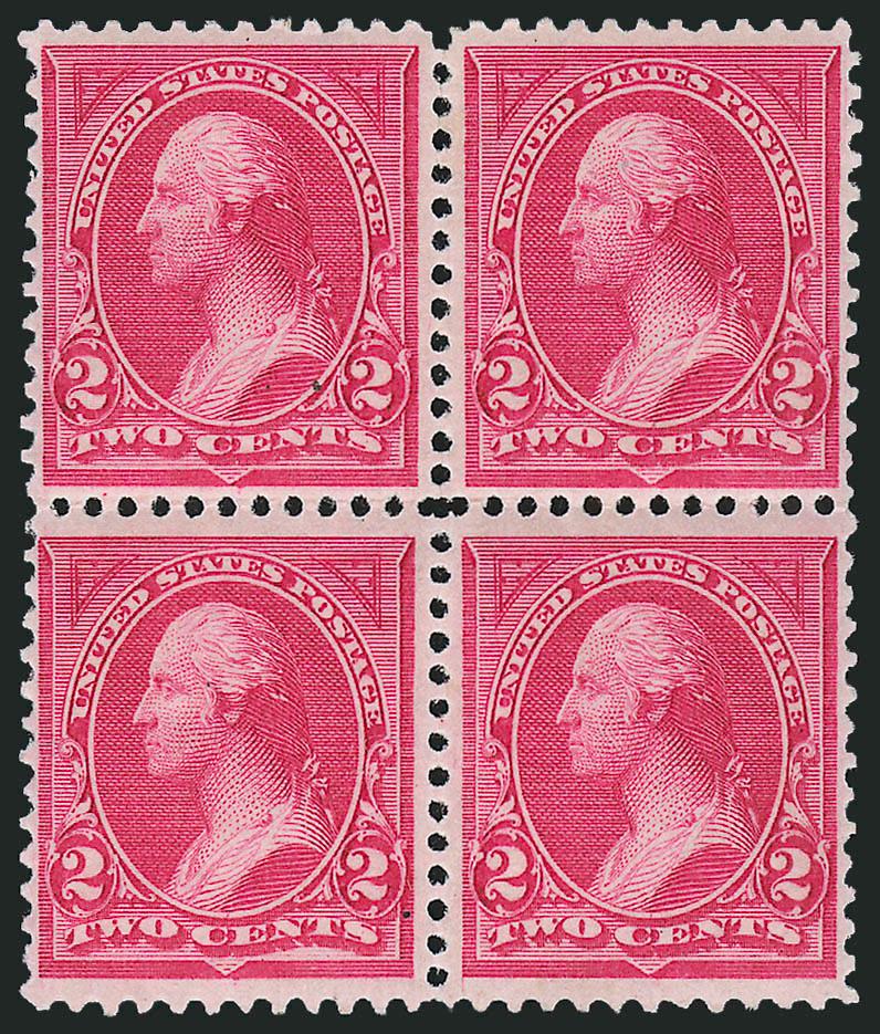 2c Carmine Lake, Ty. I (249).> Block of four, bottom pair Mint N.H., rich color, well-centered, fresh and Fine-Very Fine