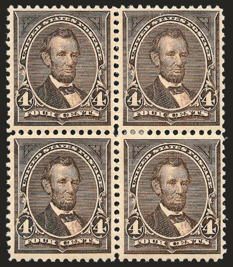 4c Dark Brown (254).> Block of four, original gum, dark shade on bright paper, Fine-Very Fine