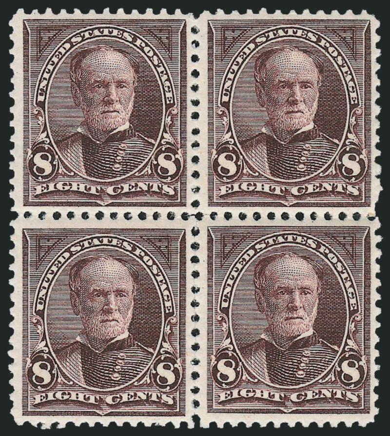 8c Violet Brown (257).> Block of four, original gum, lightly hinged, exceptionally well-centered, dark shade and proof-like impression, fresh and Very Fine
