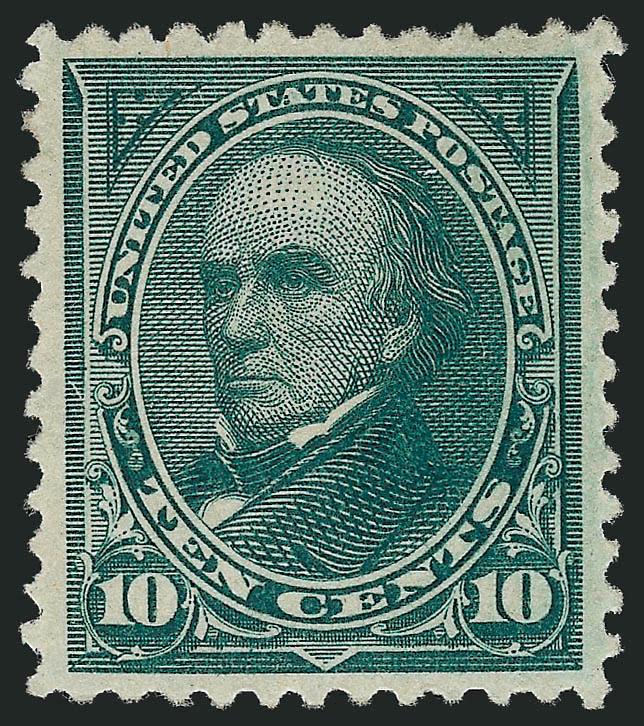 10c Dark Green (258).> Original gum, barely hinged, uncommonly wide margins and select centering, vibrant color, Extremely Fine Gem, with 2008 P.S.E. certificate (XF-Superb 95 SMQ $1,500.00)