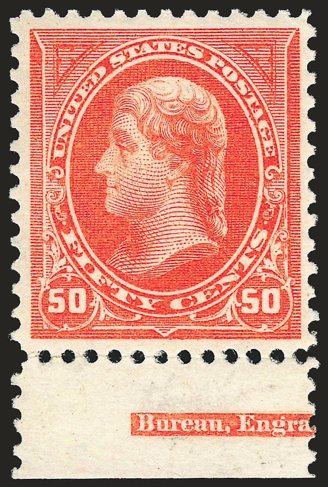 50c Orange (275).> Original gum with part bottom imprint selvage, barest trace of hinging, beautiful bright color, Extremely Fine, with 2008 P.F. certificate (VF-XF 85 SMQ $425.00)